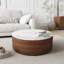 Table basse ronde moderne sur roulettes avec plateau imitation marbre-743704871