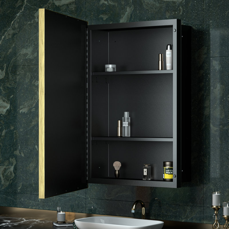 Armoire à pharmacie avec miroir et 3 tablettes Cyrille, Or, H 36 po x l 24 po x P 5,2 po