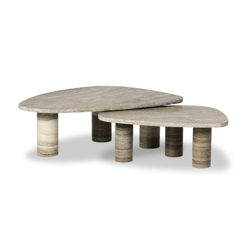 Zion Coffee Table Set-Antique White Marble, Antique White Marble, White/Brown