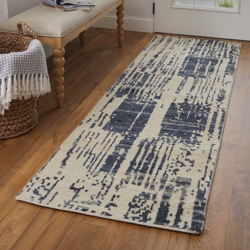 Roxford Transitional Abstract, Ivory/Blue Area Rug, Rectangle 7'9" x 9'9"