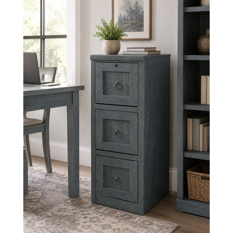 Kayla 17.25'' Wide 3 -Drawer Solid Wood File Cabinet, Rustic Dark Blue