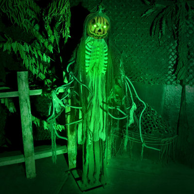 Champ de maïs et citrouille avec citrouille animatronique animée avec lumières et son, décoration d'Halloween d'intérieur / d'extérieur couverte