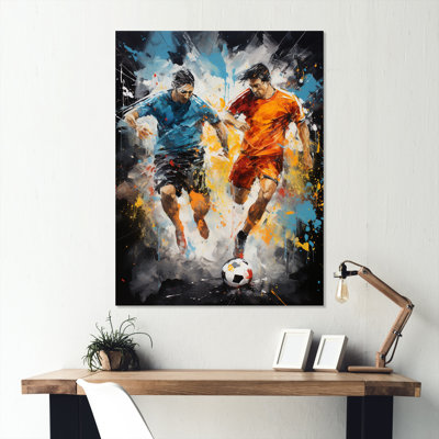 Abstrait joueurs de soccer pendant le match II - soccer, art mural en métal