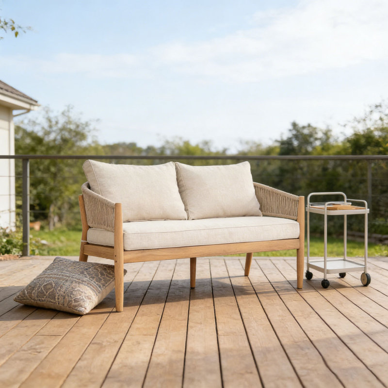 Outdoor Patio Acacia Wood Loveseat, Natural