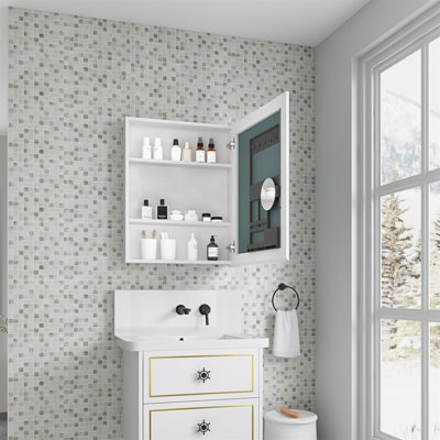 24'' W X 30'' H Surface Frameless Mirror Medicine Cabinet, Beveled Mirror Edges Bathroom Medicine Cabinet, Right Opening Door