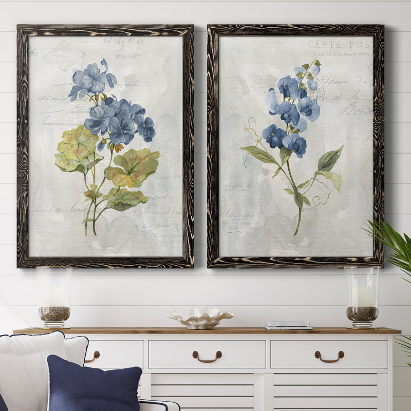 Lin bleu géranium - ensemble de 2 reproductions d'art, H 31,5 po x l 47 po, Impression encadrée sans passe-partout