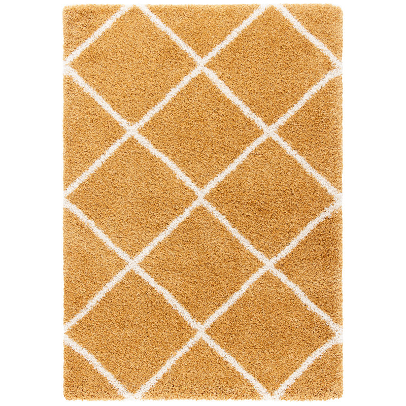 Tapis géométrique doré / ivoire Arauz, Rectangle 4 pi x 6 pi