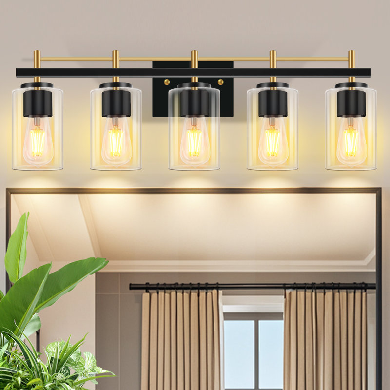 Luminaire de meuble-lavabo moderne avec applique murale élégante pour salle de bain (ampoules non incluses), 5, Noir mat / Or