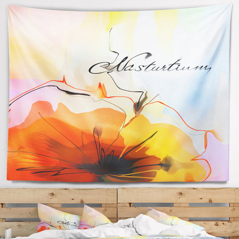 Tapisserie fleur capucine floral aquarelle, H 32 po x l 39 po