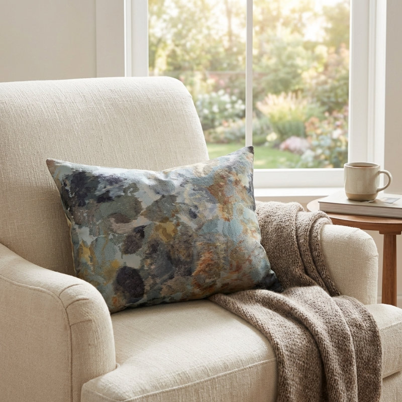 Oreiller de luxe Wildflower Icy, 16 po x 1 po, Coussin décoratif