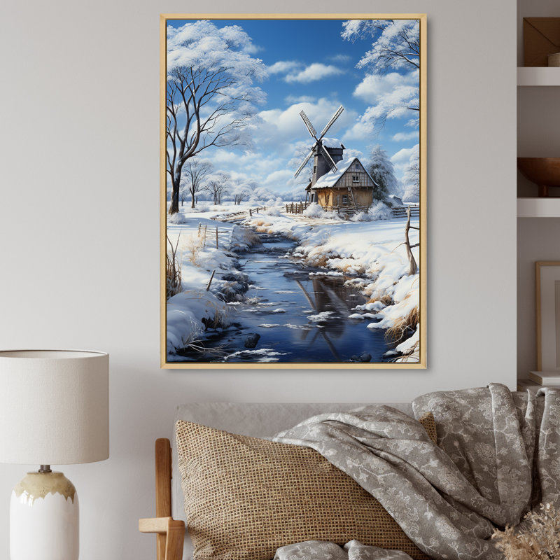Madelynne «White Milling In The Winter», reproduction sur toile, H 32 po x l 16 po x P 1 po, Cadre naturel flottant