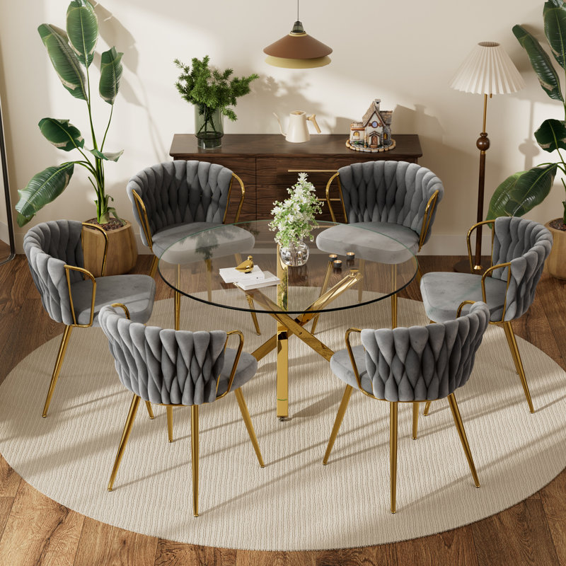 Ensemble de salle à manger 47 po, 7 pièces : table, 6 chaises, Gris, Doré