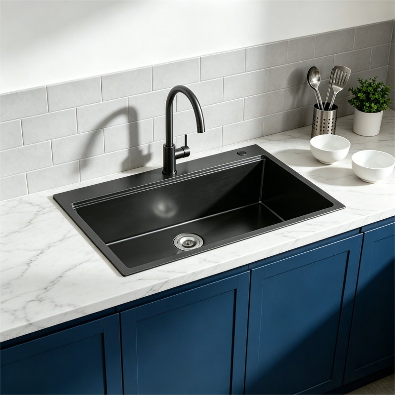 Évier de cuisine de cuisine encastré à simple cuve en acier inoxydable 33 po x 22 po Topcraft, Noir mat