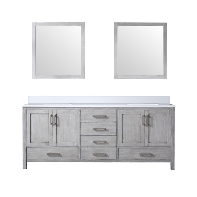Jacques 80 in. W x 22 in. D Double Bath Vanity, and 30 in. Mirrors, Distressed Grey, White Quartz