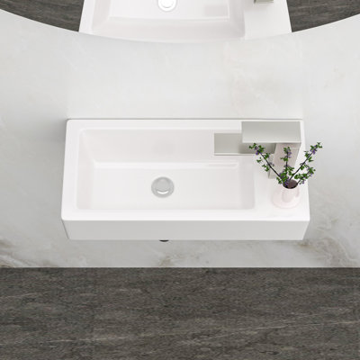 14.61X7.12 Inch Ceramic Wall Mounted Sink - White, Stain , Rectangular, Faucet Hole Presented Bathroom Inch, Stain-, Included