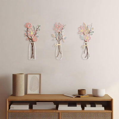 3-piece Metal Flowers Wall Art
