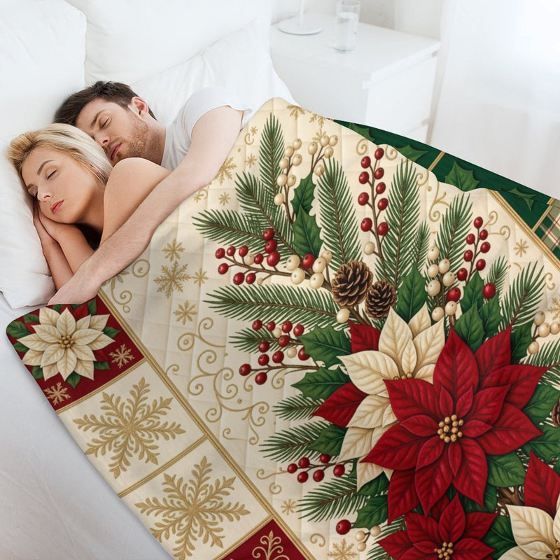 Jeté en flanelle Poinsettia Pinecone Luxury, 60 x 80 po
