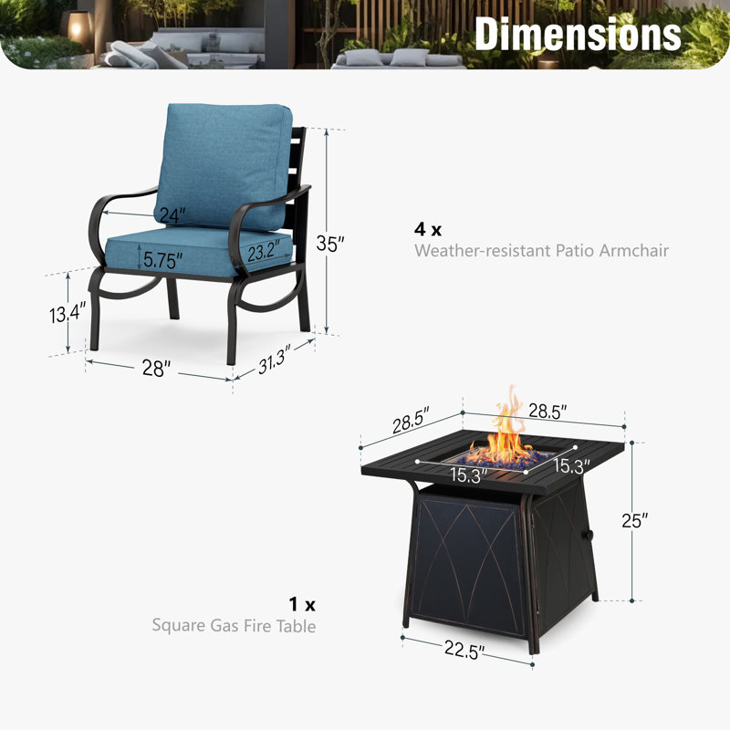 Tapasi Outdoor Patio Conversation Furniture Set, Denim Blue
