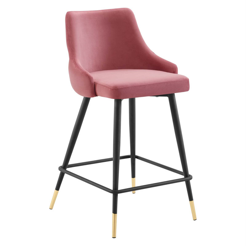 Tabouret de bar en velours Adorn Performance, Vieux rose, Tabouret de comptoir (hauteur d'assise de 25,5 po)