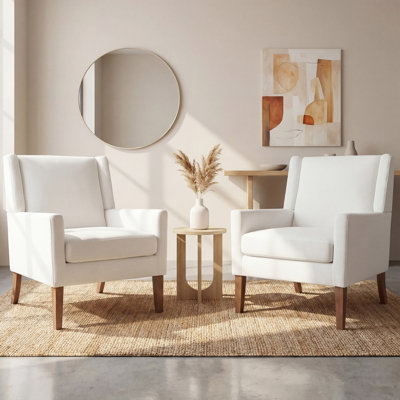 Leston Wide Upholstered Fabric Accent Armchair with Solid Wood Leg