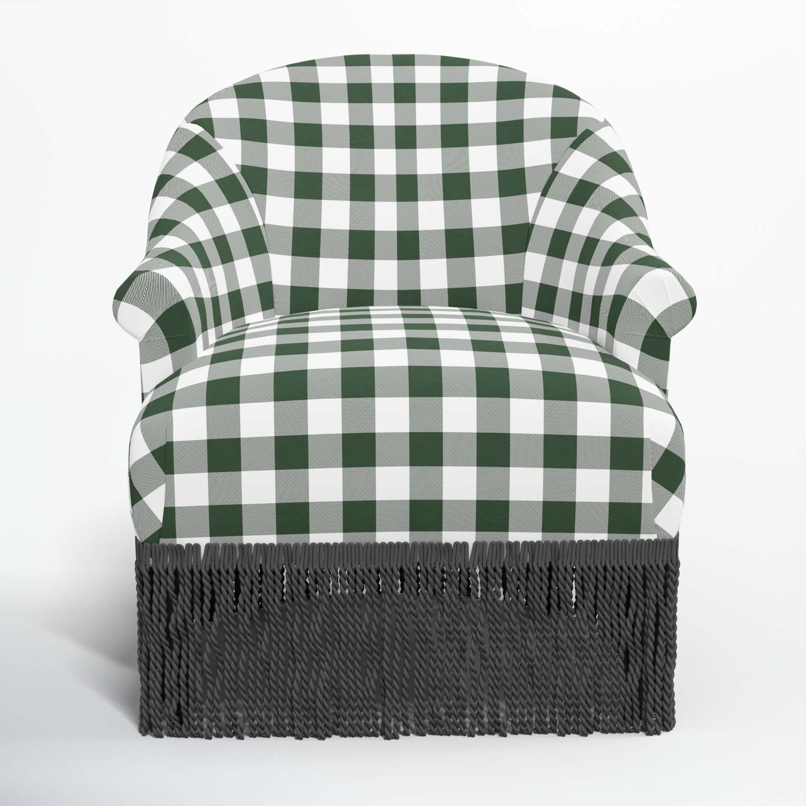 Callie Cotton Upholstered Barrel Chair, Classic Gingham Evergreen, Black