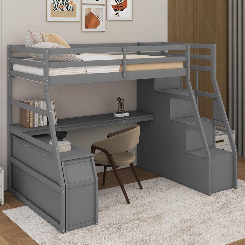 Lit mezzanine simple avec tiroirs et bureau, Grey