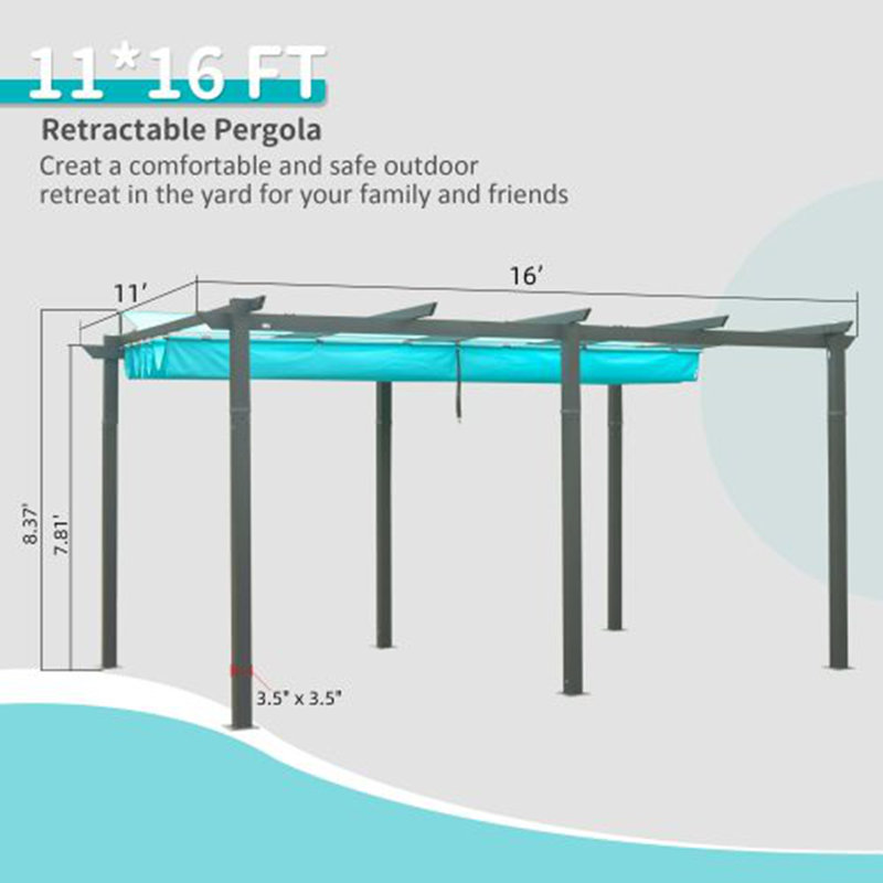 Pergola rétractable polyvalente pour tout espace extérieur, Bleu lac
