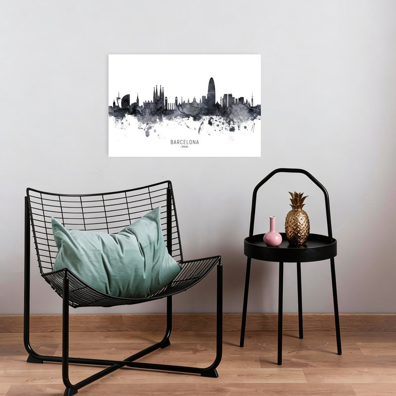 Barcelona Skyline Silhouette Abstract Contemporary Architecture City Wall Art Print by Michael Tompsett - 1 Piece Wrapped Canvas Wall Art