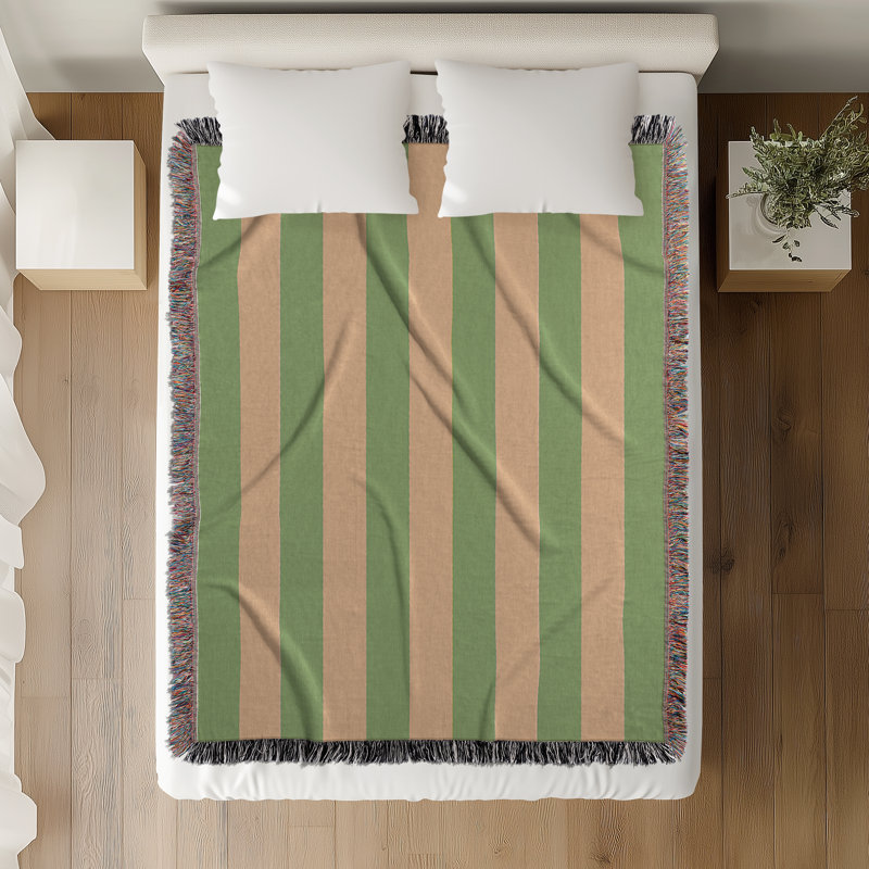 Jeté en mélange de coton Cassian, L 80 po x l 60 po, Vert / or pâle