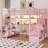 Full Size Metal Loft Bed with Stairs, Wardrobe and L-Shaped Desk, Loft Bed with Storage Shelves, LED Lights & Charging Station, Pink-2098110121