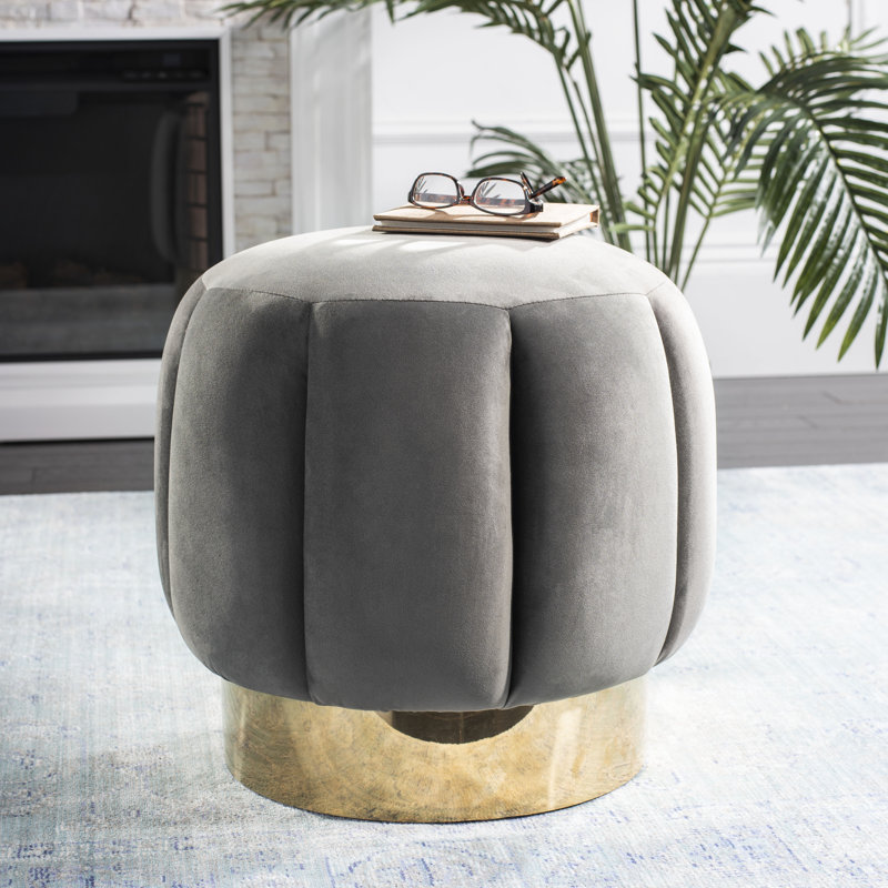Maxine Round Ottoman, Dark Grey Velvet