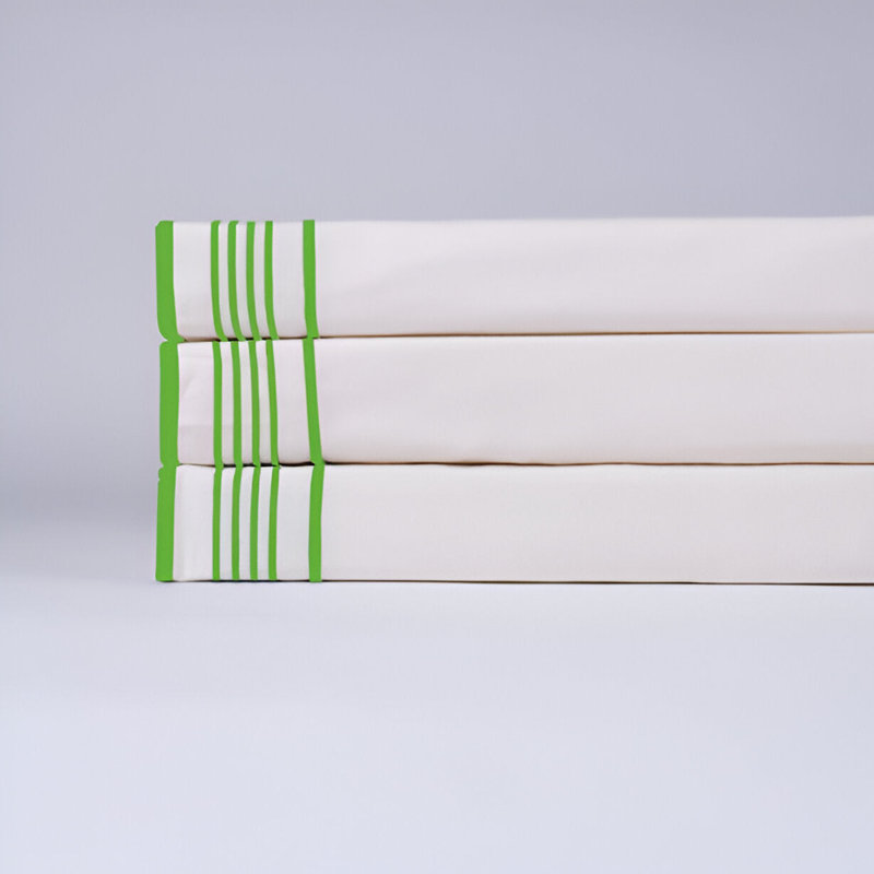 Smart Border 400TC Cotton Embroidery Cotton 4 Piece Sheet Set Fitted Sheet Fits Upto 16" Deep Pocket, Parrot Green Border