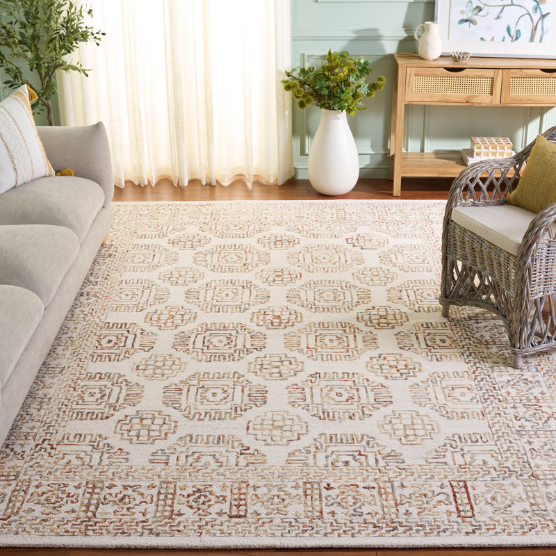 Hand Tufted Wool/Cotton Oriental Rug in Ivory/Sage, Rectangle 8' x 10'