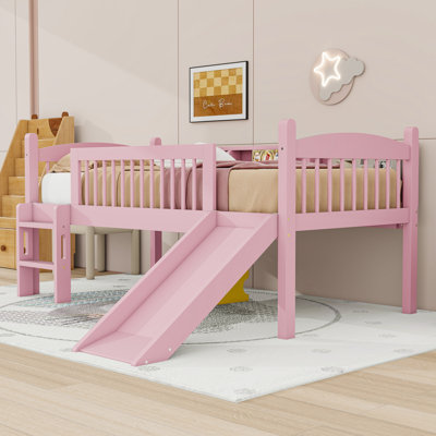 Lit mezzanine en bois avec tablettes de rangement, lumières DEL et glissade