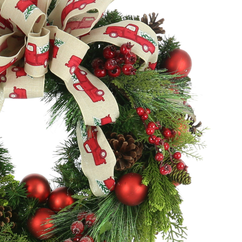 Red Berry And Pine Cone Evergreen Wreath