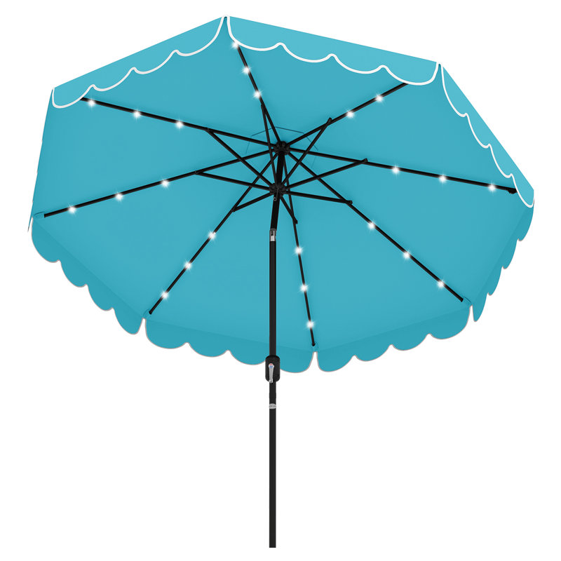 10 FT Solar Patio Umbrella Outdoor Market Sunshade w/ 24 LED Lights Turquoise, Teal