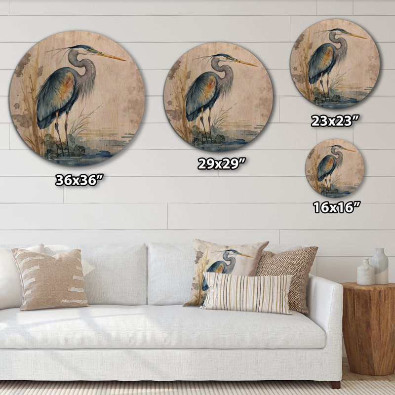 Héron au bord de l'eau I - Animaux, héron, art mural en bois - Bois de pin naturel, H 29 po x l 29 po x P 1 po