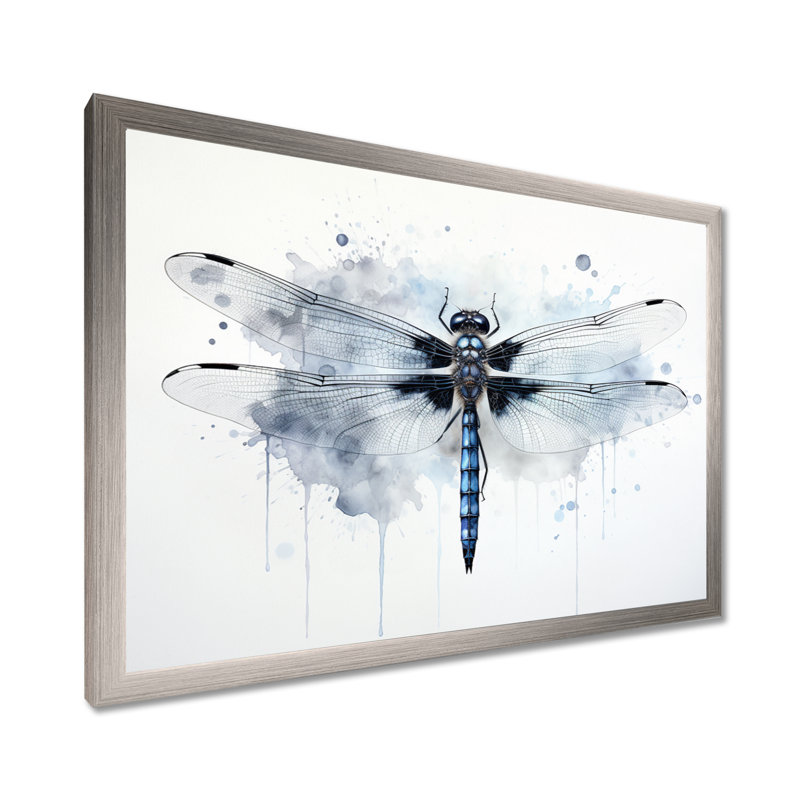 Libellule élégance I - Art mural libellule, H 12 po x l 20 po x P 1 po, Cadre simple argenté