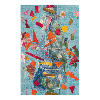 Tapis abstrait bleu / orange 