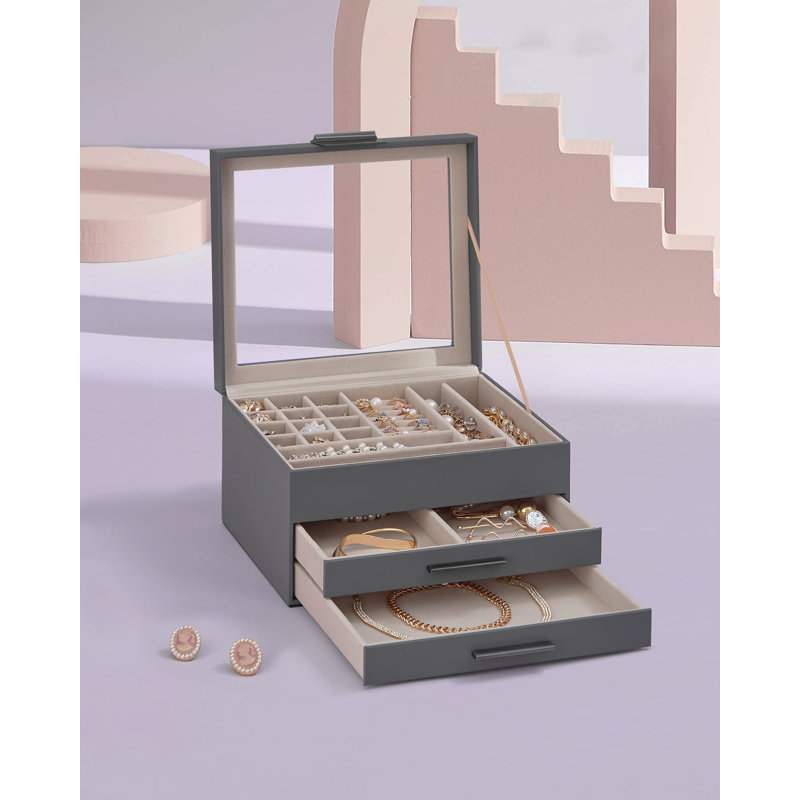 Wood Jewellery Box, Grey/Silver