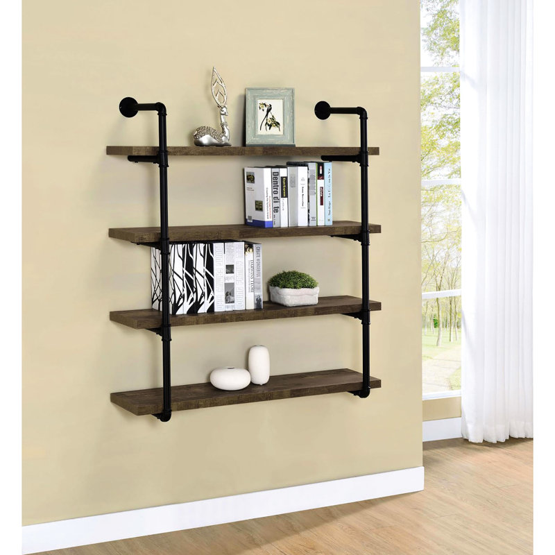 Black & Rustic Oak 40" Shelf - Design, Adds Character To Decor 40-Inch Wall In And Enhances Industrial Theme, Convenient Display