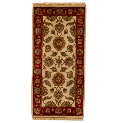 Tapis ivoire et rouge noué à la main de haute qualité