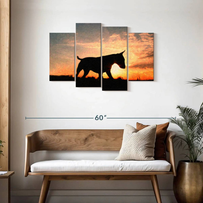 Bull terrier Brampt au coucher du soleil, H 27 po x l 43 po