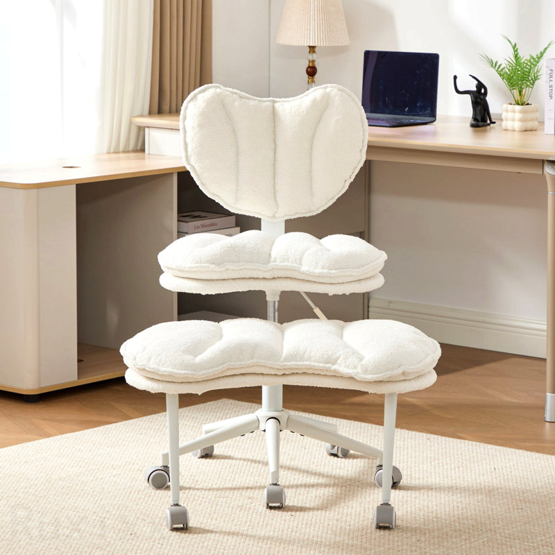 Ivory Meditation Chair Plus, Teddy Fleece Double-Layer Padding Cross Legged Rolling Chair For Adhd, Criss Cross Desk Chair, With Lumbar Support, Adjustable Stool, Flexible For Fidgety Sitters