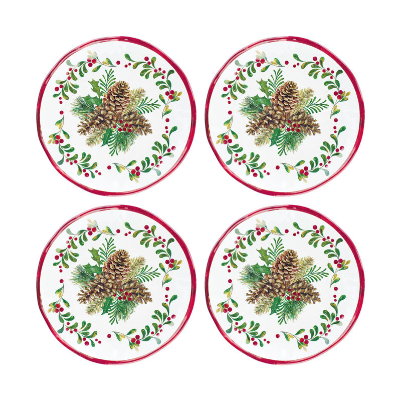 Pinecones Print Round Melamine Salad/Dessert Plates Set