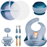 Baby Feeding Set 12 Piece Led Weaning Supplies Suction Bowl And Plate, Divided Plate, Spoon, Fork, Cup, Adjustable Bib Baby Self Feeding Utensils - Baby Feeding Supplies