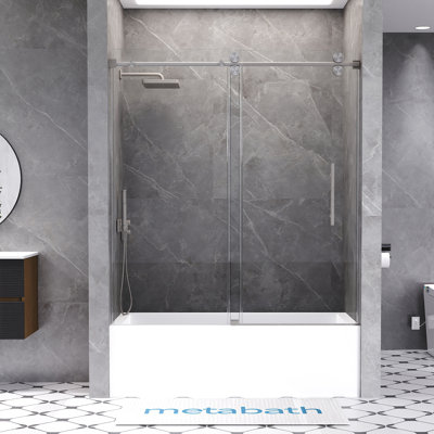 Porte de baignoire coulissante simple sans cadre de 56 à 60 po x H 66 po avec verre trempé transparent de 5/16 po (8 mm)