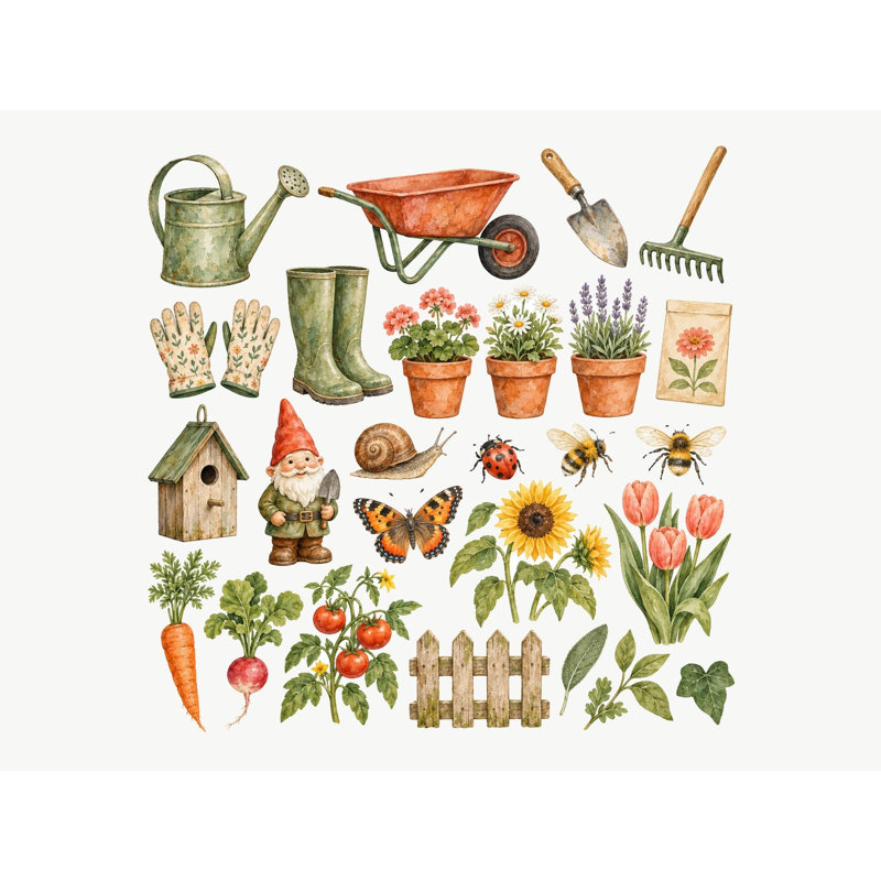 Garden Wall Decals, Set of 27 Peel and Stick Nursery Wall Stickers, Satin Finish Removable Kids Room Wall Art, 20"W x 20"H (50 x 50 cm)