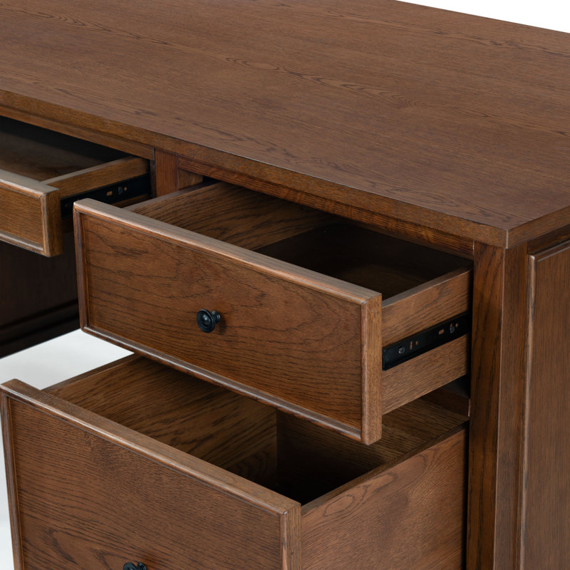 Bureau en bois 5 tiroirs Nantwich, Noyer