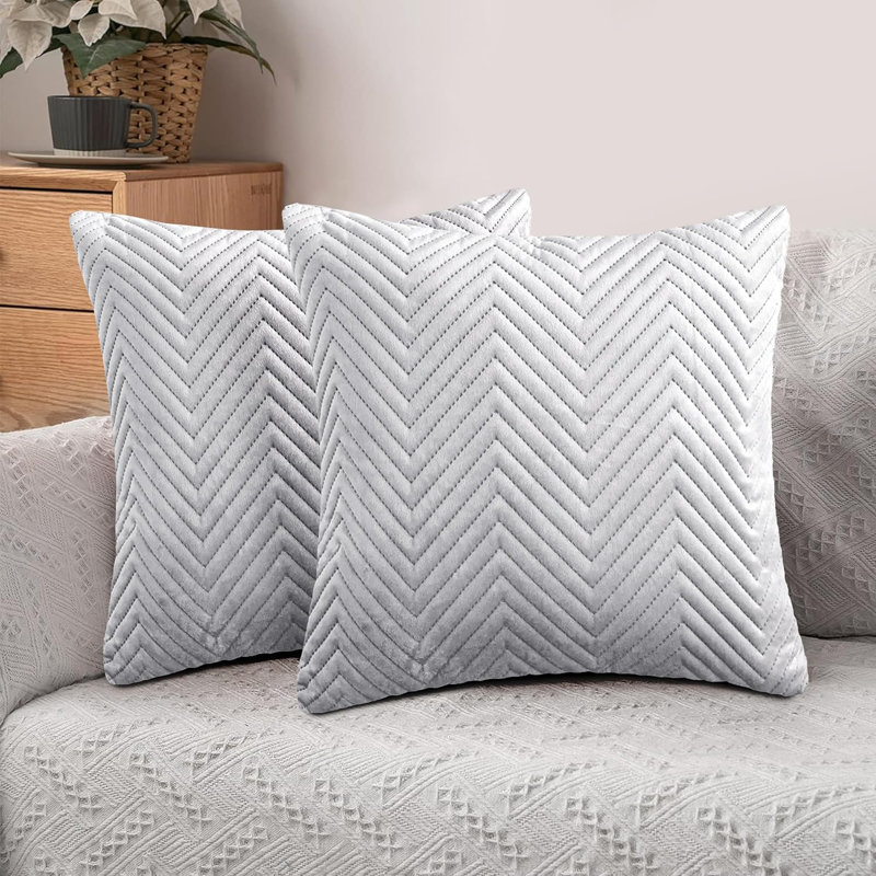 Ultra Soft Embossed Quilted Velvet Throw Cushion Covers for Sofa, Couch, & Bedroom Décor - Hidden Zipper, Machine Washable & Crushed Velvet
